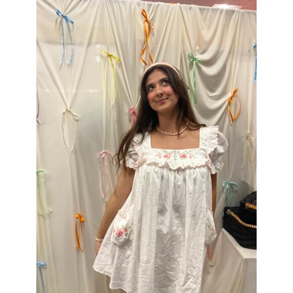 FOR LOVE & LEMONS  Tea Time Babydoll Mini Dress in White Size Small - Picture 15 of 16